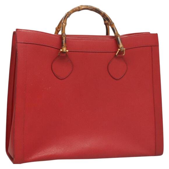 GUCCI Bamboo Hand Bag Leather Red Gold 002 1186 002 1186 - Picture 1 of 16